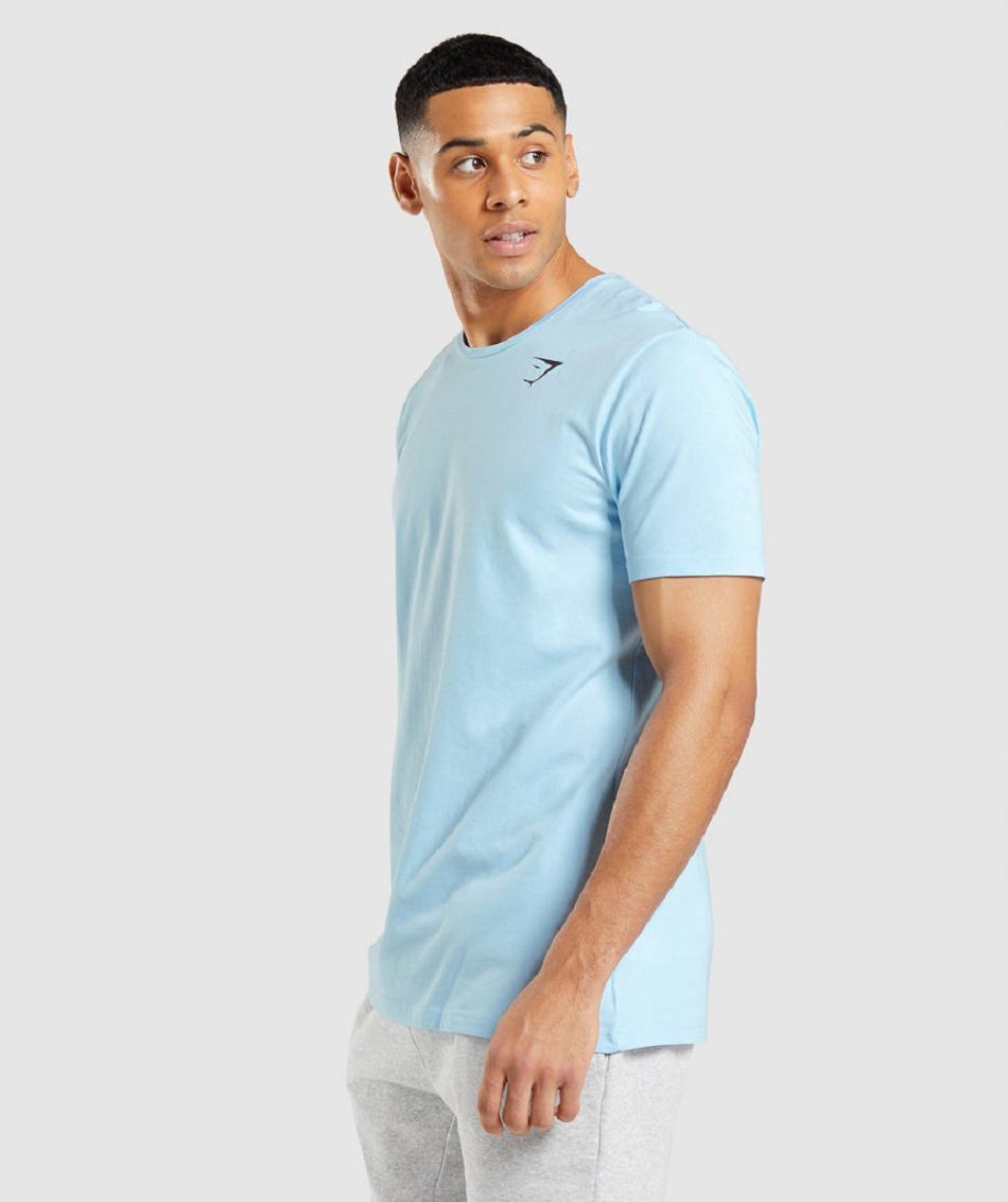 T Shirts Męskie Gymshark Essential Beżowe Niebieskie | PL 3851JPQ